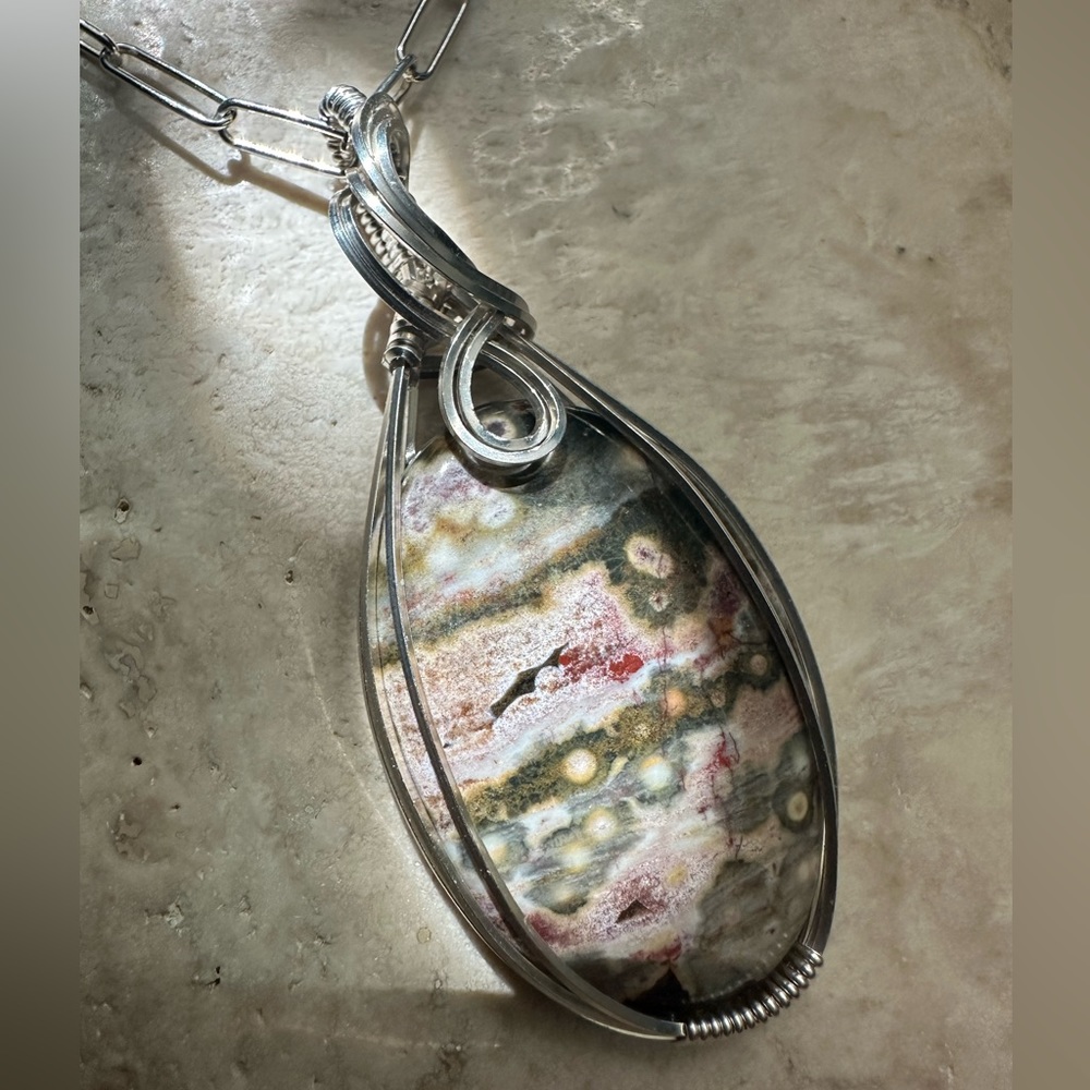 Sterling Silver Ocean Jasper Necklace Pendant - Picture 4 of 7